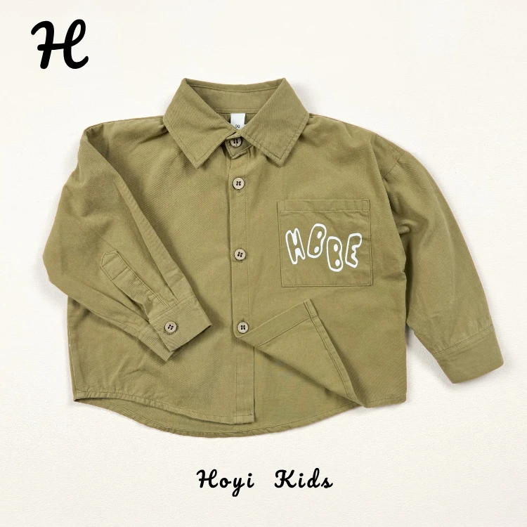 新款秋季中小儿童男孩2025纯棉薄款字母帅气长袖翻领衬衫上衣外套