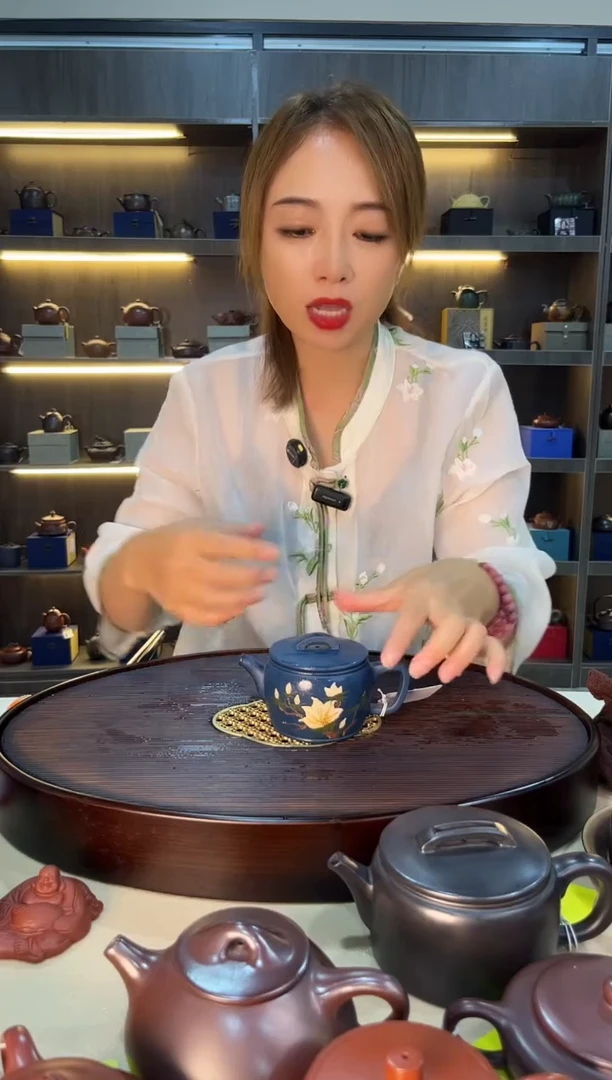 茶壶紫砂天青泥兰花汉瓦