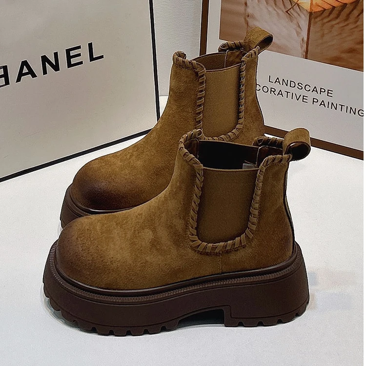 2025秋冬新款英伦风厚底复古切尔西靴时尚增高百搭短靴马丁靴女款