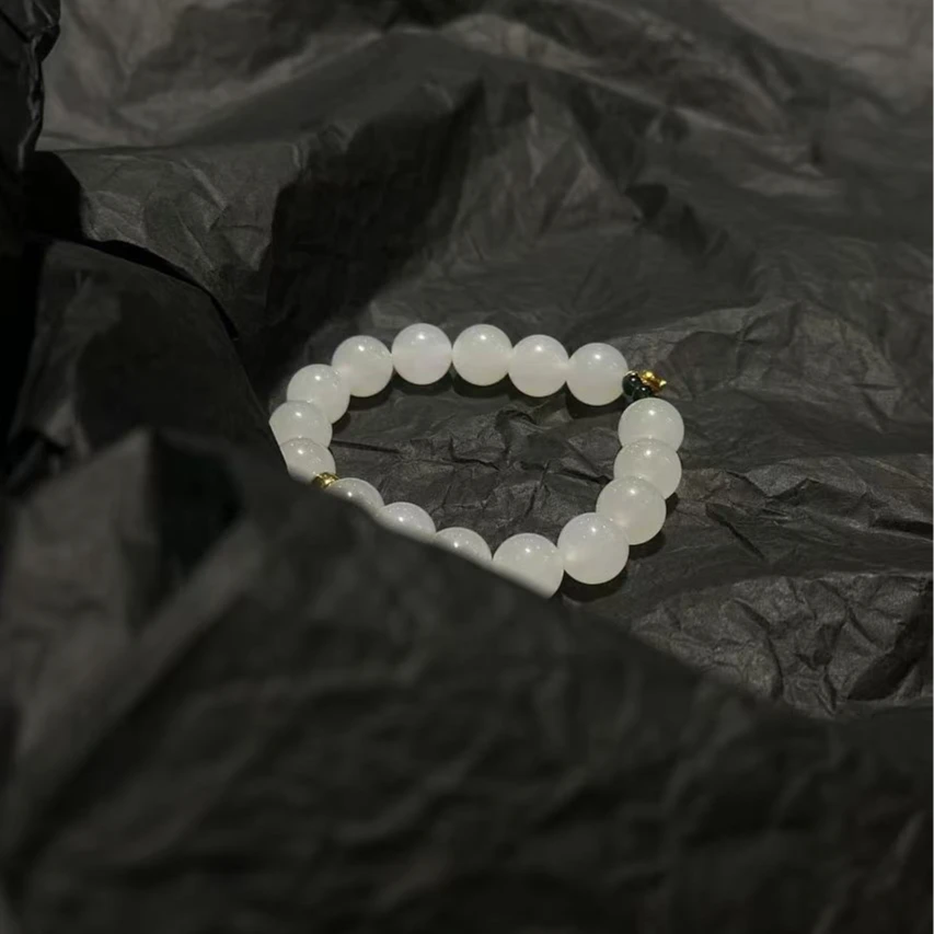 月球来信197青海老料冰白玉货头圆珠单圈设计款手链·定制