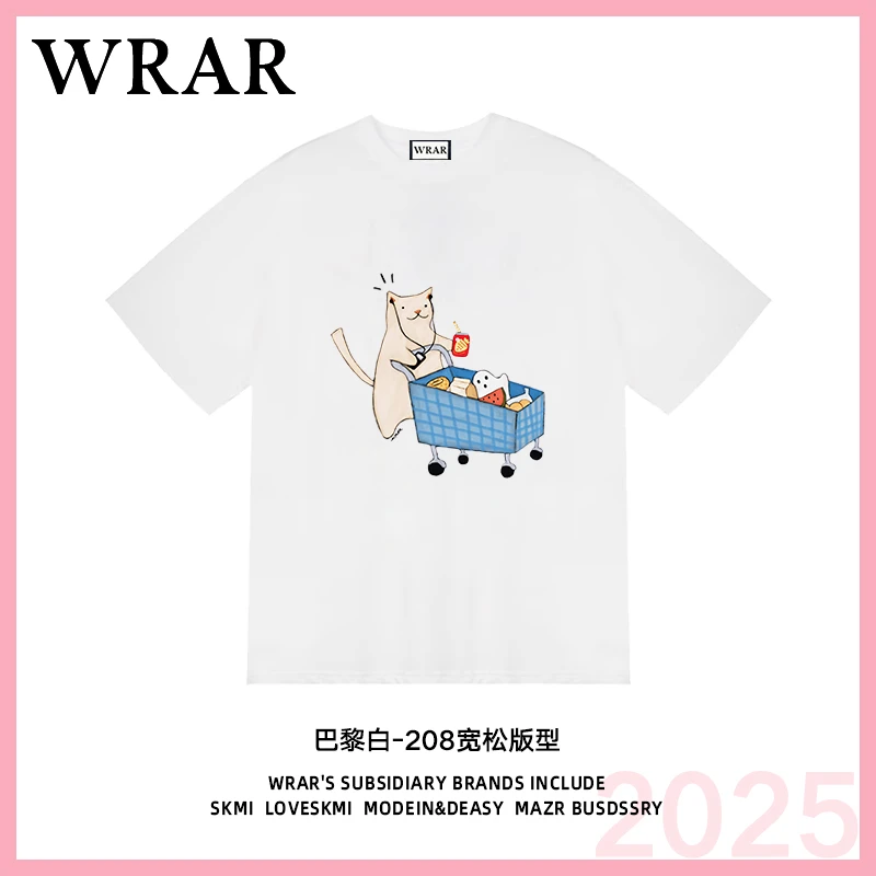 【购物小猫】 新品潮流夏季透气宽松T恤白色休闲情侣印花