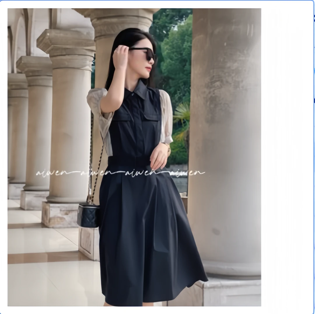 Suan.Tao法式夏季气质POLO领撞色拼接工装风显瘦连衣裙LYQ9649A