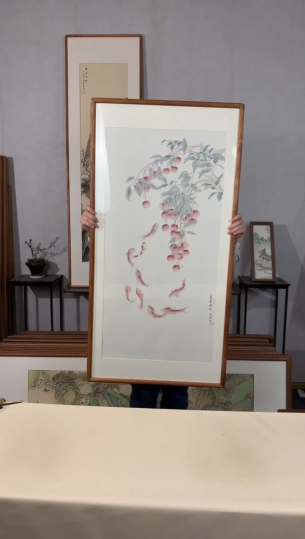 国画手绘*万事顺利*62*122cm带框发货