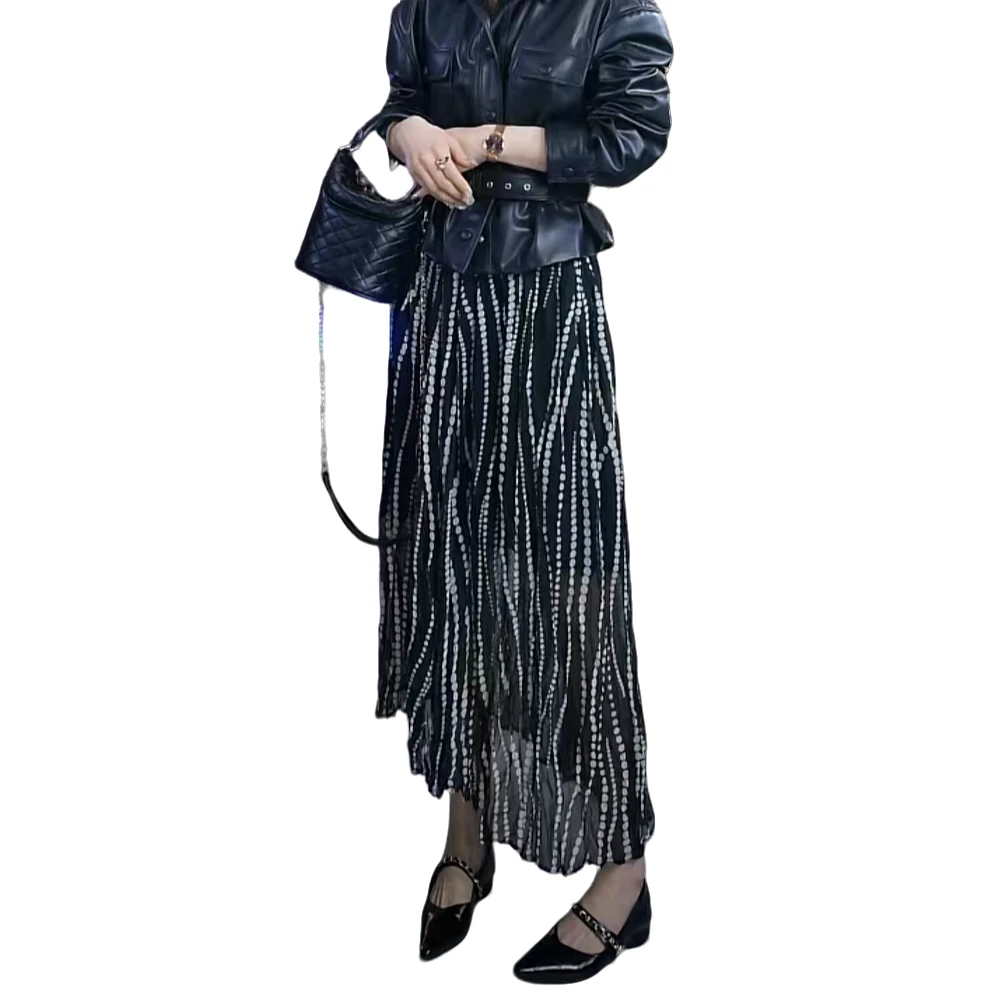 春夏潮流时尚气质洋气时尚百搭高腰手工不规则波点半身裙2W1+979