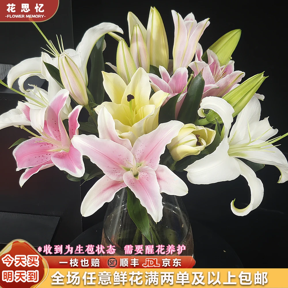 『混搭香水百合6-8朵』不少于2枝 云南鲜切花 满两单鲜花顺丰京东包邮 满三单鲜花送花瓶 直播次日达包邮