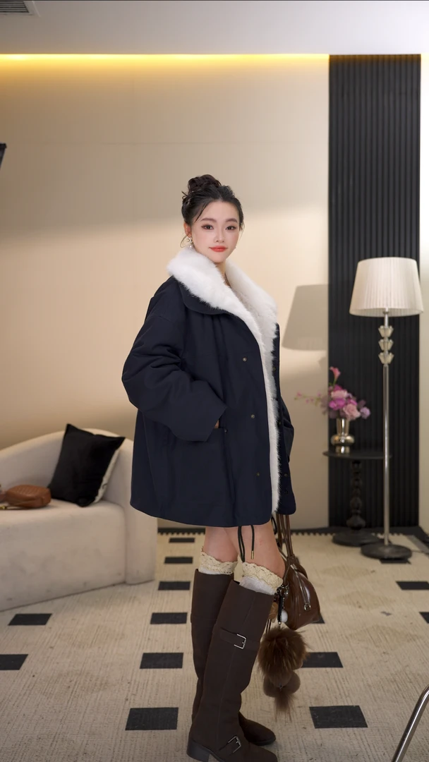 【老板娘青青主推】2025新款重工大毛领翻领派克服-PKF-2158