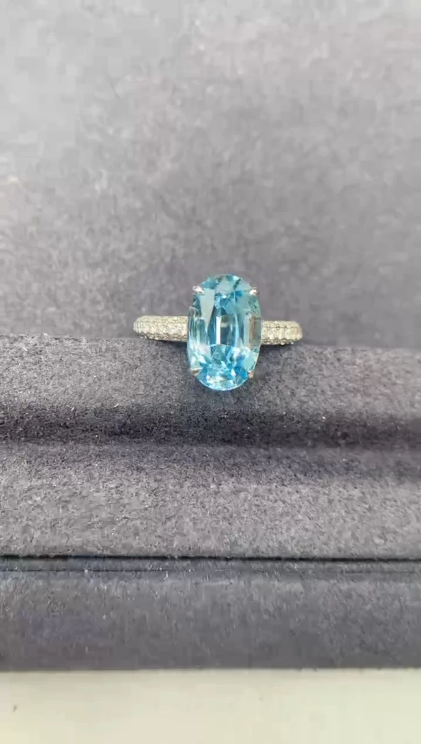 18K金镶嵌戒指海蓝宝石3.2ct海蓝宝FD