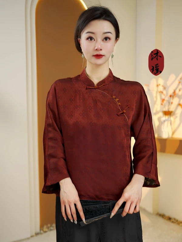 【月落微沉】2025新款长袖新中式日常短款立领女士上衣