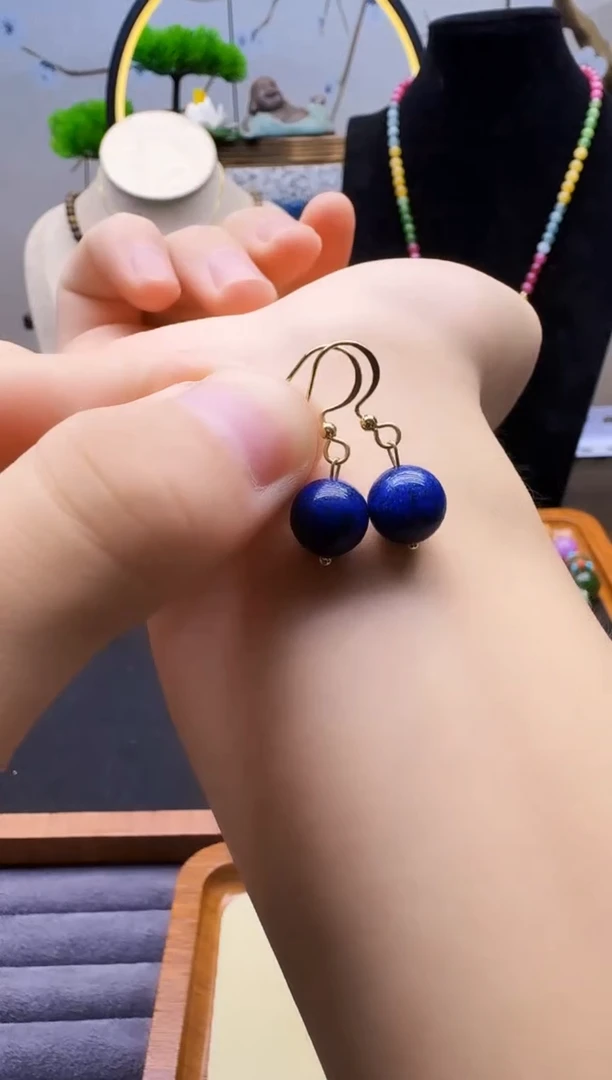 青金石14K金镶嵌耳饰E86