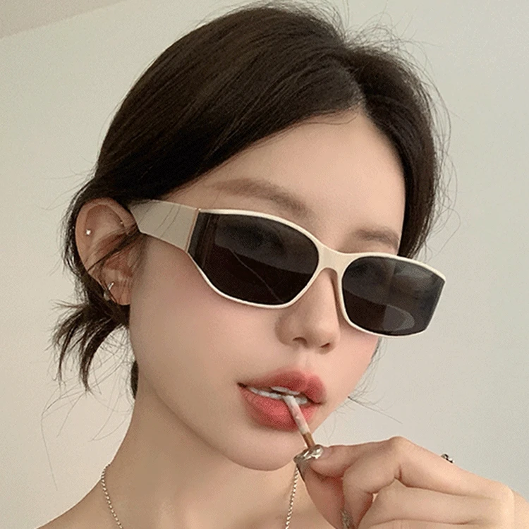 目奢复古高级感曲面屏设计猫眼白色框墨镜女防紫外线方圆脸11305