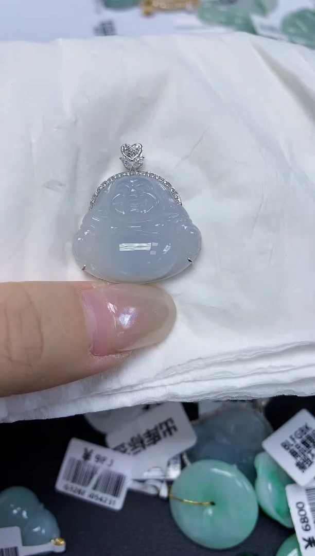 翡翠18K金镶嵌颈饰天然缅甸翡翠A货