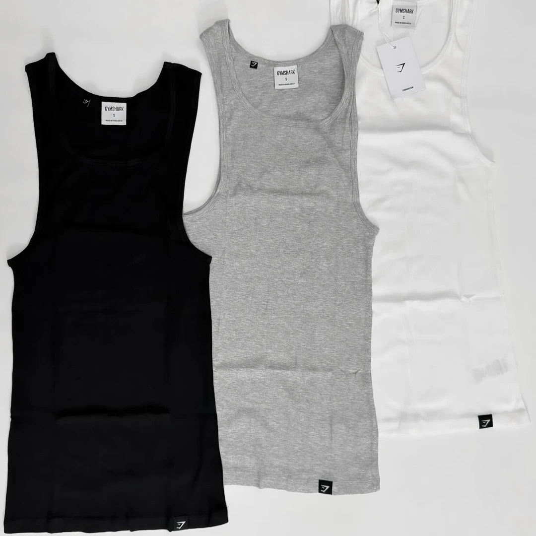 克里斯同款GYM黑鲨基础背心螺纹超弹力训练运动健身超显大