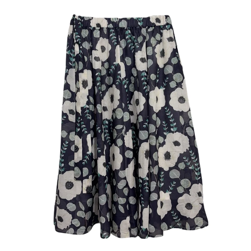 【红姐推荐】法式蓝底半身裙女春夏新款高腰显瘦A字印花伞裙子