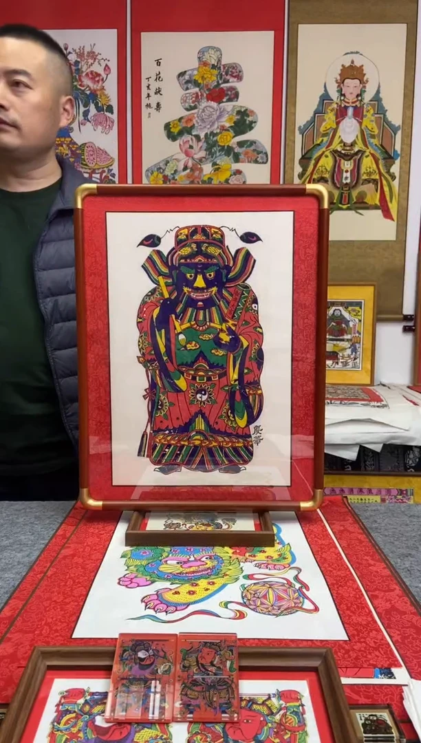 钟馗全身像精裱装实木框手工制作精品