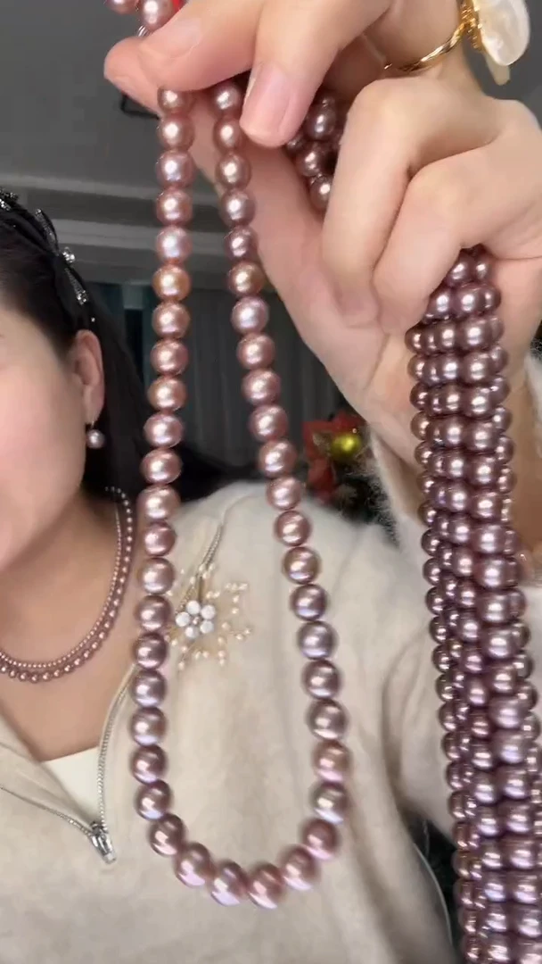 无链子925银极亮紫圆珠项链一条