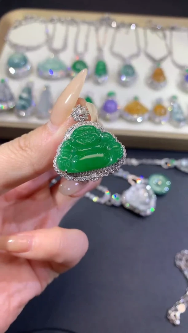 吊坠(不含链)18K金镶嵌翡翠71-佛公