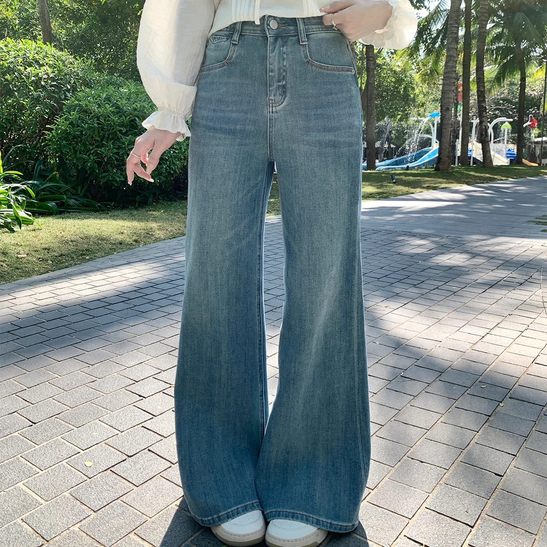 Zzhen【春来幻想】复古牛仔裤舒适百搭长裤DKZ726