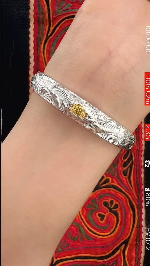 珐琅足银足银牡丹描金手镯