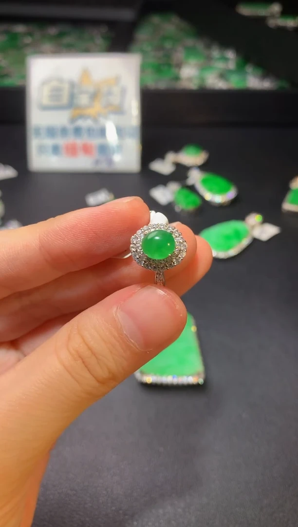 翡翠戒指银S925镶嵌翡翠1
