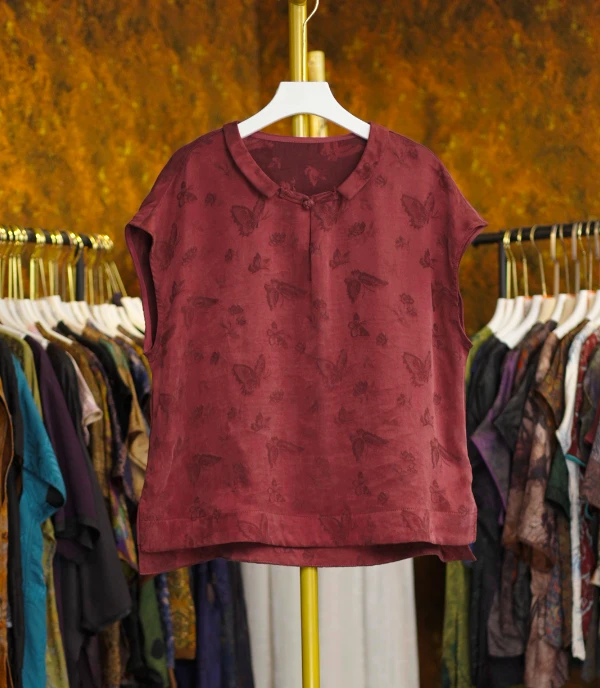 【玫影】新中式复古国风气质短袖上衣女294