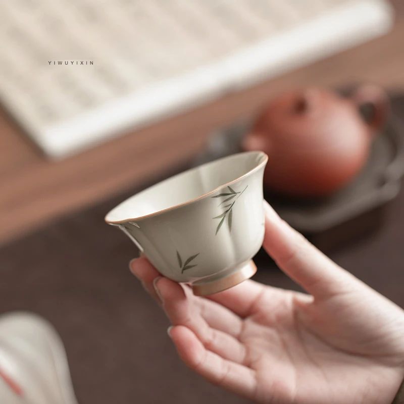 宜物宜心2025新款手绘筱竹鸡心杯单个防烫茶杯室内办公会客品茗杯