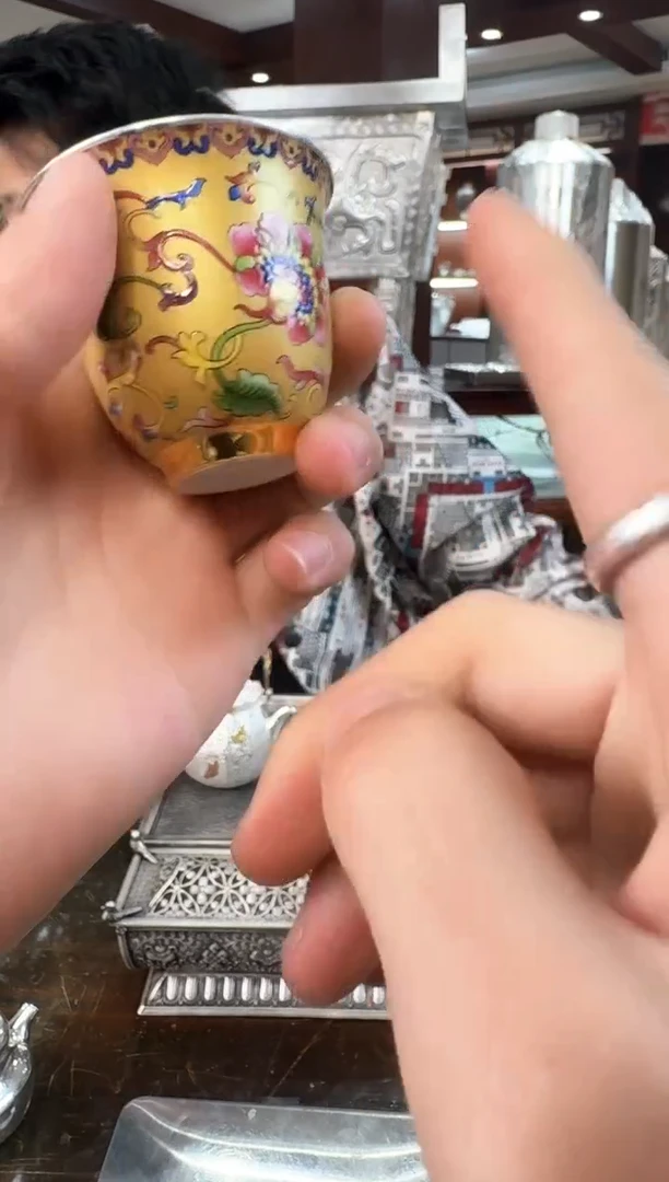 【闪购商品】足银999精工珐琅斗笠主人杯