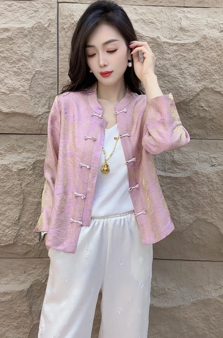 yipinyuxi/依品羽茜2025夏季新款时尚休闲新中式九分袖上衣女外套