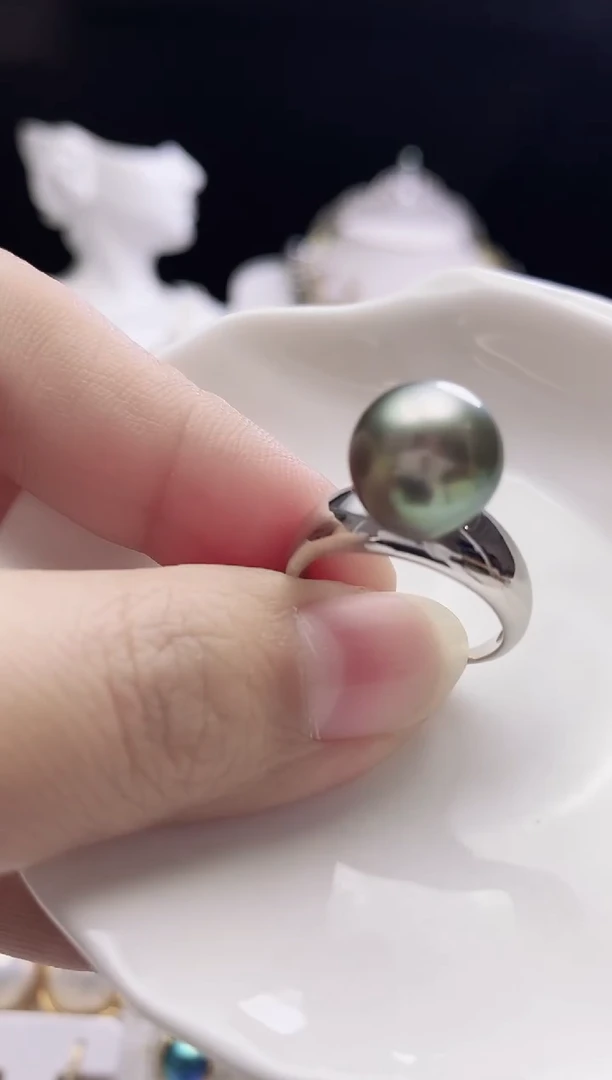 银S925镶嵌戒指海水珍珠大溪地珍珠戒指