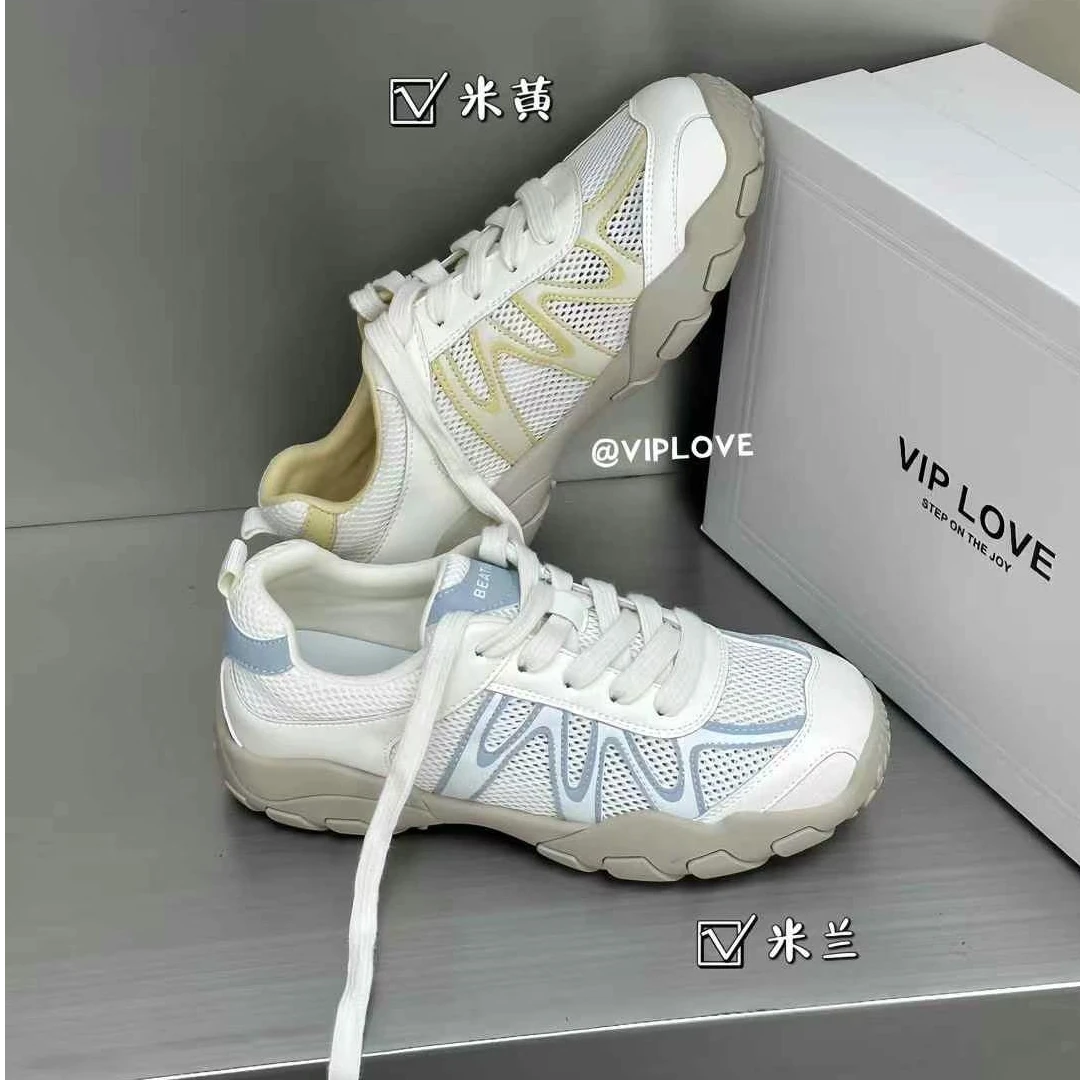 2025夏季新款欧货真皮拼网透气百搭户外软底运动休闲鞋