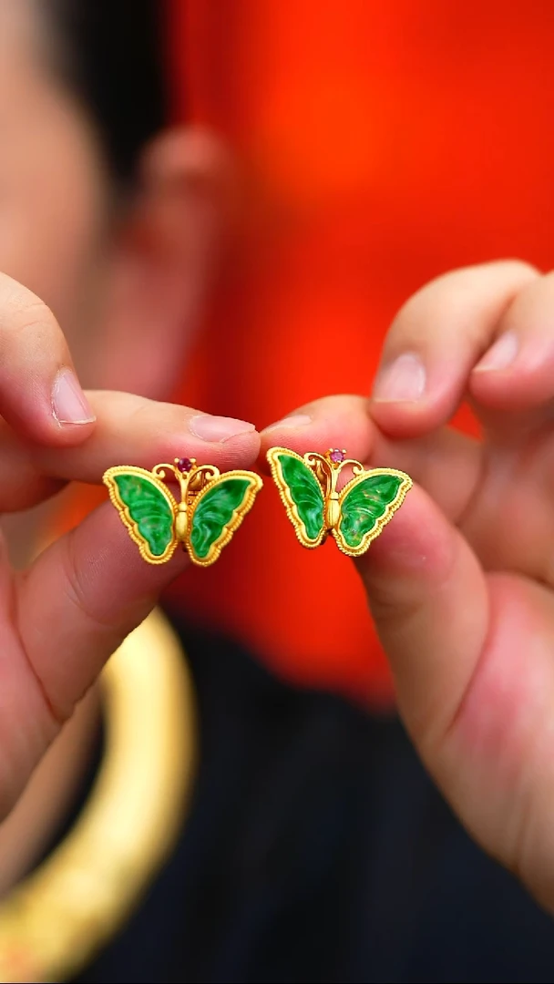 银S925镶嵌翡翠耳饰新款