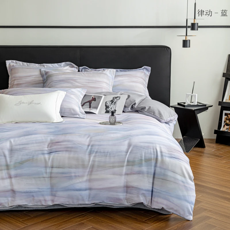 【高货清仓】SZ高端超柔数码印花纯棉四件套-律动/蓝/礼包装
