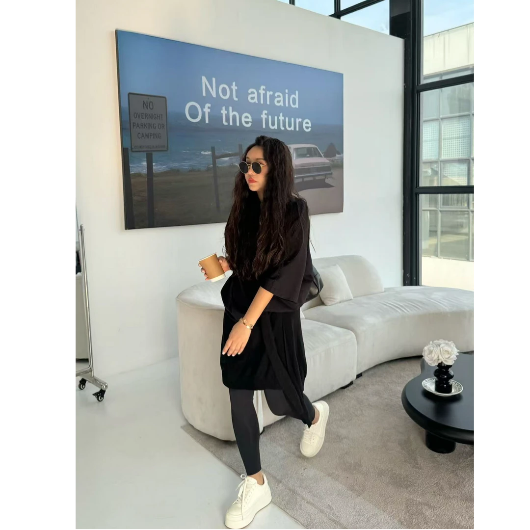 『LZZ』2025春季新款慵懒街头百搭时尚显瘦设计款T恤围裙披肩两件套