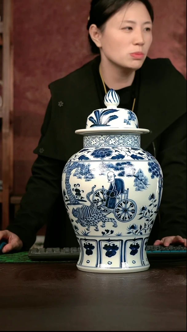 手绘 高温现代瓷  柴窑   人物将军罐