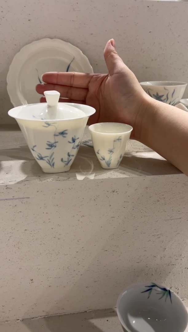 【闪购商品】青花 玉兰 有方盖碗+杯