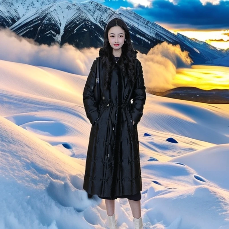 赢智尚2024新款高级黑金色保暖舒适长款羽绒服女ZR00132