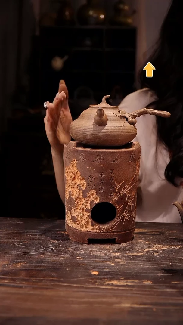 纯手工葫芦侧把加红泥雕刻炉
