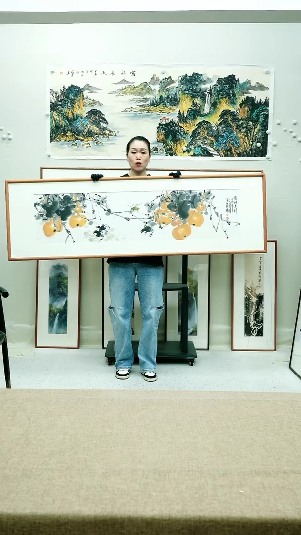 国画崔*173*53李法良手绘花鸟带框