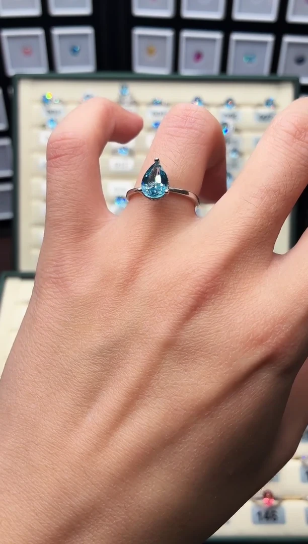 银S925镶嵌戒圈海蓝宝石0002