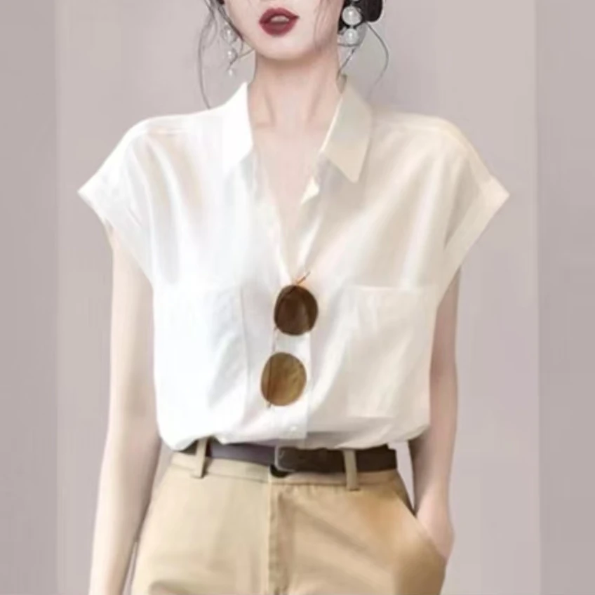 夏季新款女装短袖衬衫女士上衣气质复古衬衫时尚女装6158衣长62