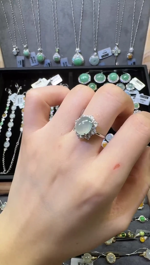 银S925镶嵌戒指翡翠翡翠戒指587