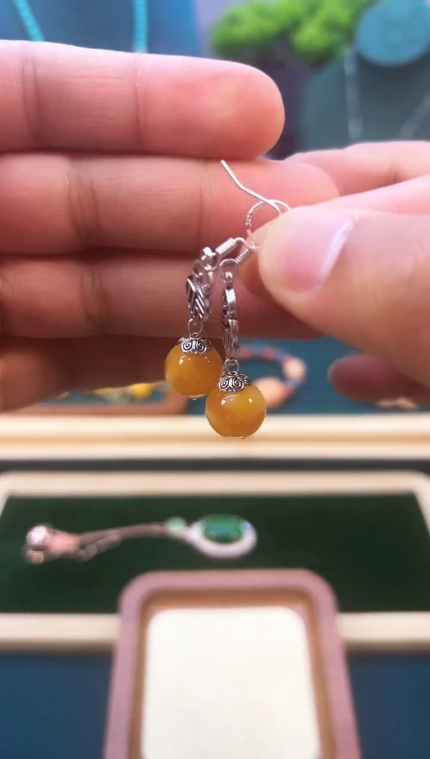 银S925镶嵌蜜蜡耳饰E57