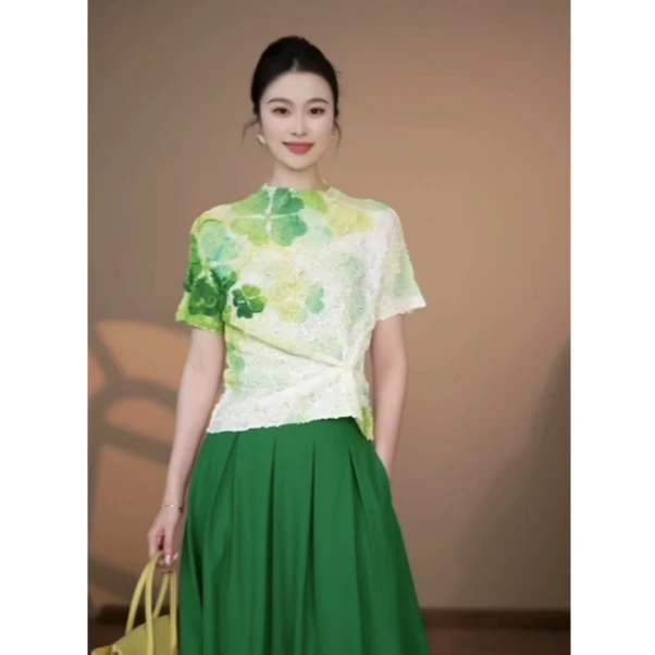 小井定制私服y【悉尼海岸】新款压花绿色花案衬衫J25W111