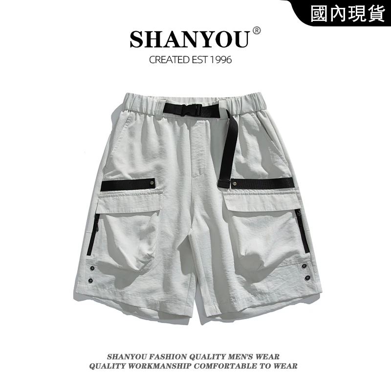 时尚超质感复古美式工装短裤男士潮牌百搭大口袋宽松休闲五分裤子
