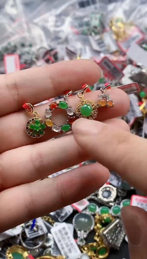 银S925镶嵌戒指翡翠天然A货缅甸翡翠