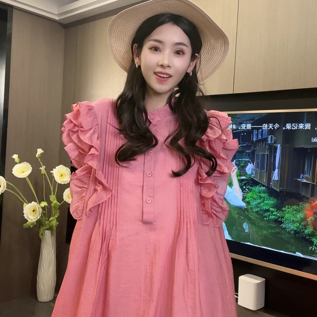 2025年新款雨露麻度假连衣裙荷叶袖宽松显瘦L0113