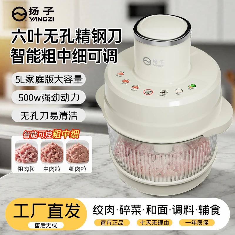 扬子5L绞肉多功能料理和面机全新款2025家庭版全自动大容量六页刀