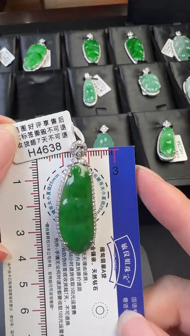 翡翠18K金镶嵌颈饰H4638冰绿富贵豆