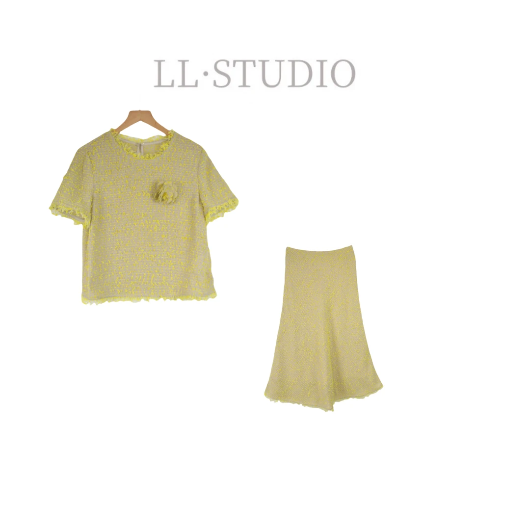 妙兮·LL夏季新款设计感减龄百搭流苏T恤+中长裙套装*20250765