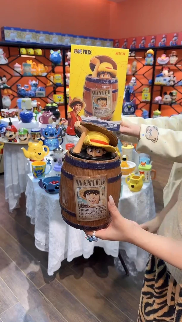 瓷片@@海贼王木桶路飞陶瓷储物罐