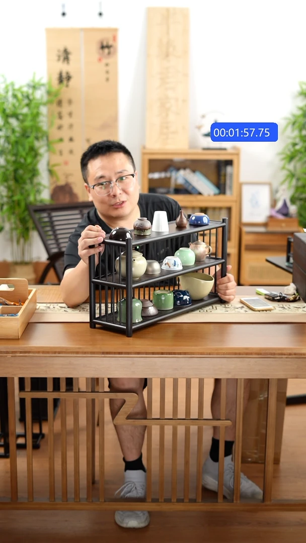 竹纯楠竹三层围栏50茶杯架